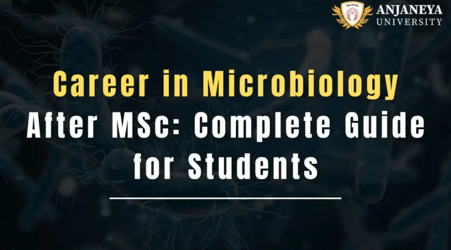 Career in Microbiology after MSc complete guide for students banner by Anjaneya University
