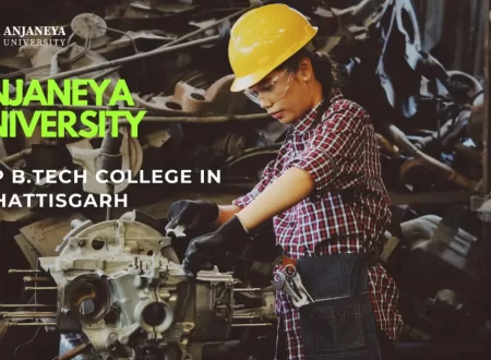 Female engineering student working on mechanical equipment during B.Tech practical training at Anjaneya University in Chhattisgarh