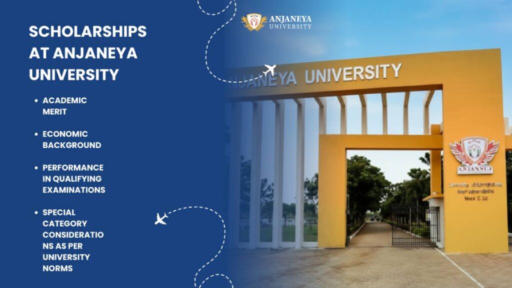 Scholarships at Anjaneya University campus entrance highlighting merit, economic, and special category scholarships