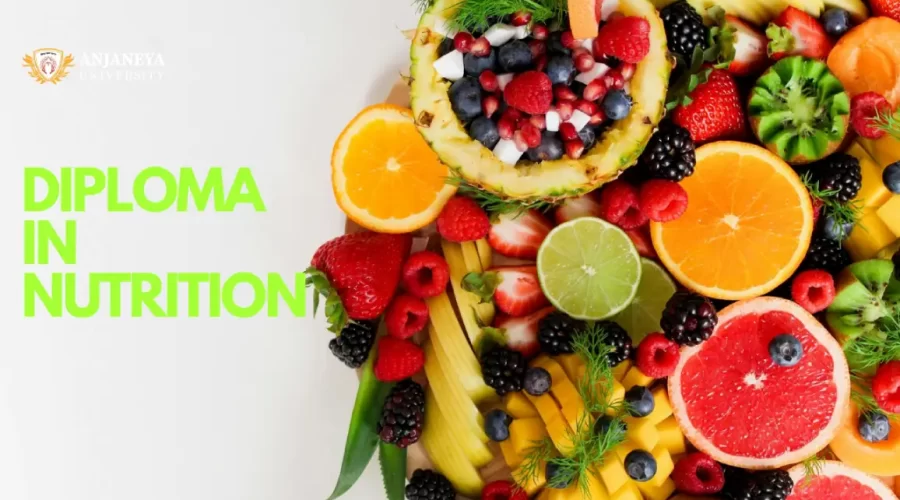 Diploma in Nutrition course banner with fresh fruits and healthy food visuals