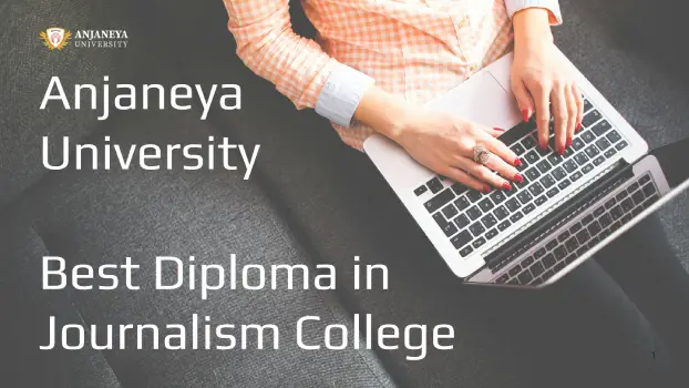 Student working on a laptop representing Anjaneya University as a best diploma in journalism college focused on practical media and digital reporting skills.