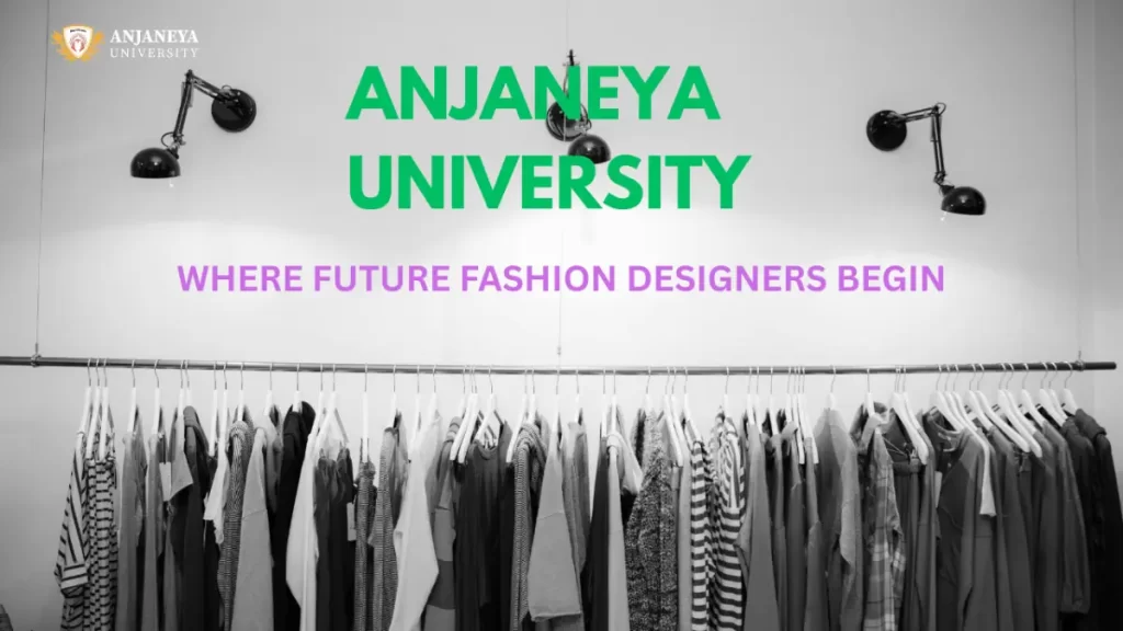 Fashion design studio at Anjaneya University showcasing clothing racks and creative workspace
